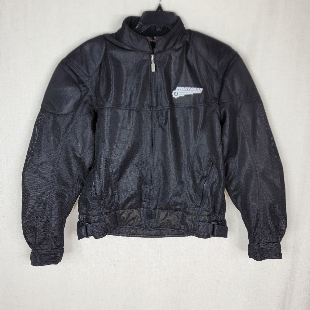 First Gear Mens Large Black Mesh Armored Nylon Motorcycle Jacket